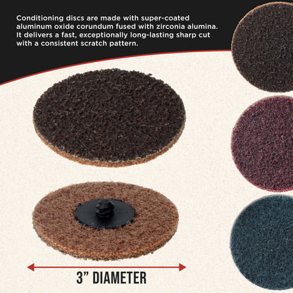 46-Piece 3" Diameter Surface Conditioning Sanding Discs Variety Pack - 15 Each Coarse, Medium, Fine Grit Discs, R-Type Quick Change, 1/4" Drill Shank Backing Pad