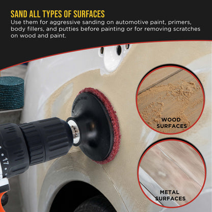 46-Piece 3" Diameter Surface Conditioning Sanding Discs Variety Pack - 15 Each Coarse, Medium, Fine Grit Discs, R-Type Quick Change, 1/4" Drill Shank Backing Pad
