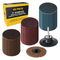 46-Piece 3" Diameter Surface Conditioning Sanding Discs Variety Pack - 15 Each Coarse, Medium, Fine Grit Discs, R-Type Quick Change, 1/4" Drill Shank Backing Pad