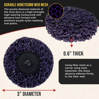 11-Piece 3" Diameter Abrasive Stripping Brush Wheel Set - 10 Each Quick Change Grinding Strip Discs, 1/4" Drill Shank Backing Pad - Remove Rust, Welds, Burrs, Paint
