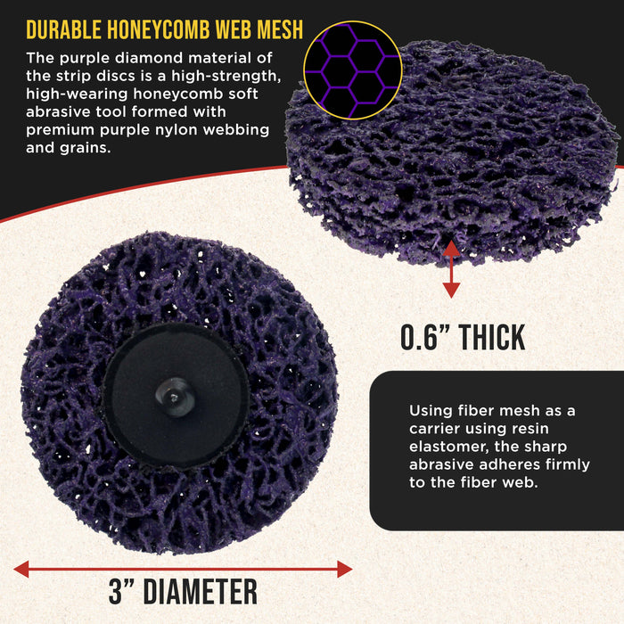 11-Piece 3" Diameter Abrasive Stripping Brush Wheel Set - 10 Each Quick Change Grinding Strip Discs, 1/4" Drill Shank Backing Pad - Remove Rust, Welds, Burrs, Paint