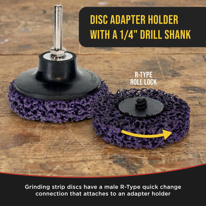 11-Piece 3" Diameter Abrasive Stripping Brush Wheel Set - 10 Each Quick Change Grinding Strip Discs, 1/4" Drill Shank Backing Pad - Remove Rust, Welds, Burrs, Paint