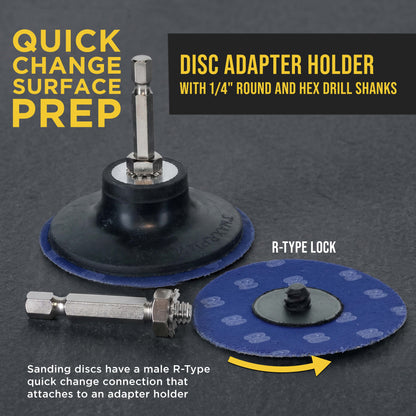 3 Inch Grinding Discs, 60 Grit (25 Disc Set) with R-Type Adapter & Backing Pad - Quick Change Zirconia Coarse Cut Sanding Discs for Auto, Wood, Metal, Rust, Oxidation, Welds