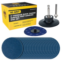 3 Inch Grinding Discs, 60 Grit (25 Disc Set) with R-Type Adapter & Backing Pad - Quick Change Zirconia Coarse Cut Sanding Discs for Auto, Wood, Metal, Rust, Oxidation, Welds