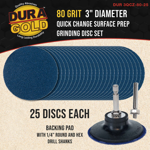 3 Inch Grinding Discs, 80 Grit (25 Disc Set) with R-Type Adapter & Backing Pad - Quick Change Zirconia Coarse Cut Sanding Discs for Auto, Wood, Metal, Rust, Oxidation, Welds