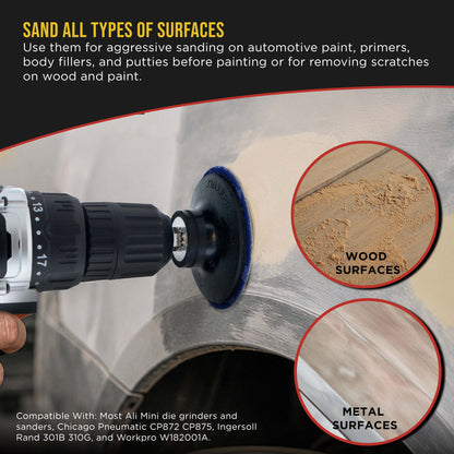 3 Inch Grinding Discs, 80 Grit (25 Disc Set) with R-Type Adapter & Backing Pad - Quick Change Zirconia Coarse Cut Sanding Discs for Auto, Wood, Metal, Rust, Oxidation, Welds