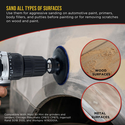 3 Inch Grinding Discs, 36, 60 & 80 Grit (25 Disc Each), R-Type Adapter & Backing Pad - Quick Change Zirconia Coarse Cut Sanding Discs for Auto, Wood, Metal, Rust, Oxidation, Welds