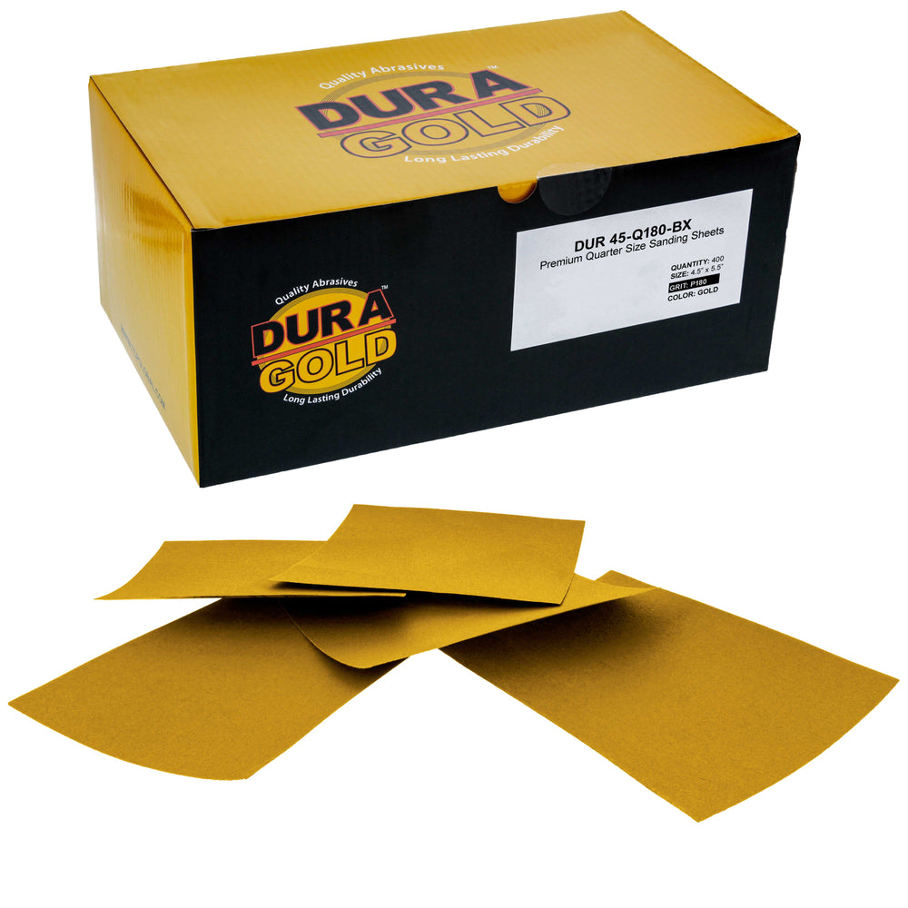 180 Grit Gold - 1/4 Sheet Plain Backing Sandpaper 5.5" x 4.5" - For Palm Sanders - Box of 400