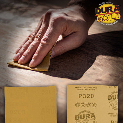 320 Grit Gold - 1/4 Sheet Plain Backing Sandpaper 5.5" x 4.5" - For Palm Sanders - Box of 400