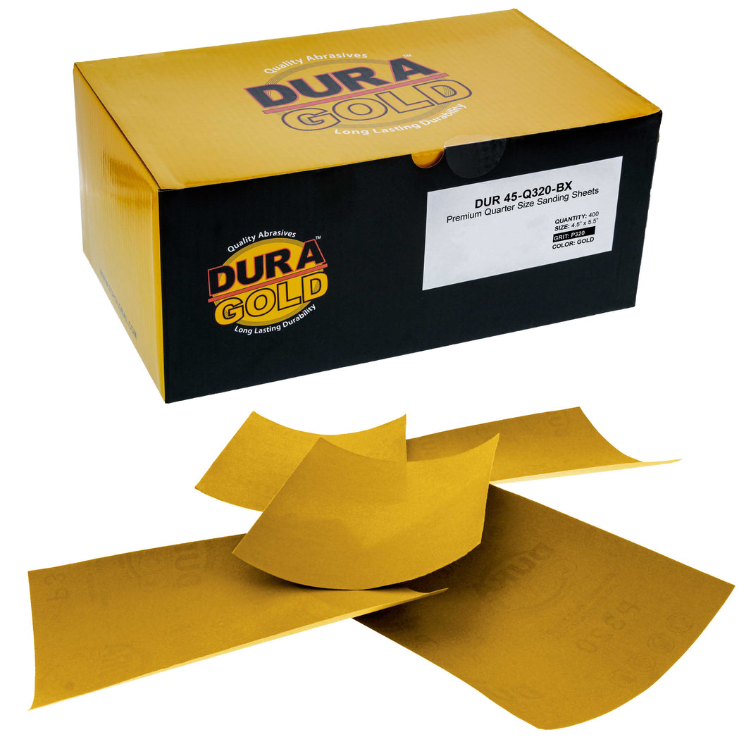 320 Grit Gold - 1/4 Sheet Plain Backing Sandpaper 5.5" x 4.5" - For Palm Sanders - Box of 400