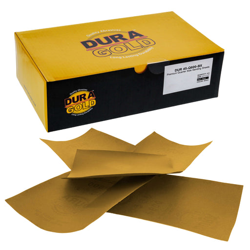 600 Grit Gold - 1/4 Sheet Plain Backing Sandpaper 5.5" x 4.5" - For Palm Sanders - Box of 400