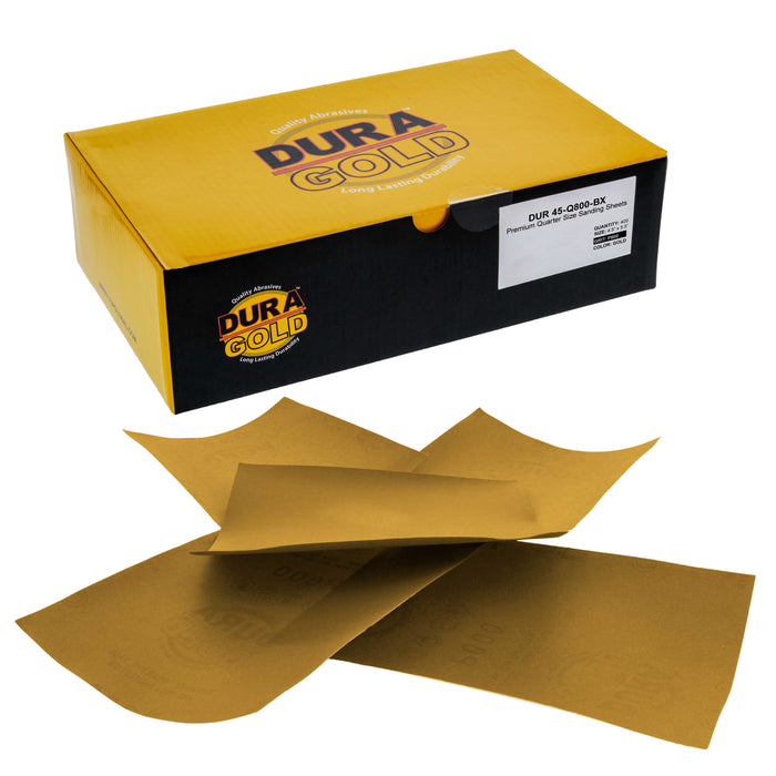 800 Grit Gold - 1/4 Sheet Plain Backing Sandpaper 5.5" x 4.5" - For Palm Sanders - Box of 400