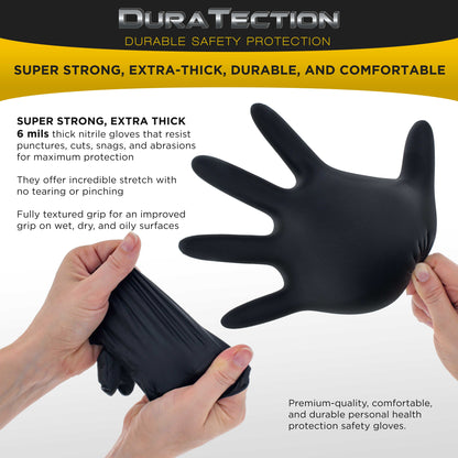 HD Black Nitrile Disposable Gloves, 10 Boxes of 100, Size Small, 6 Mil - Latex Free, Powder Free, Textured Grip, Food Safe