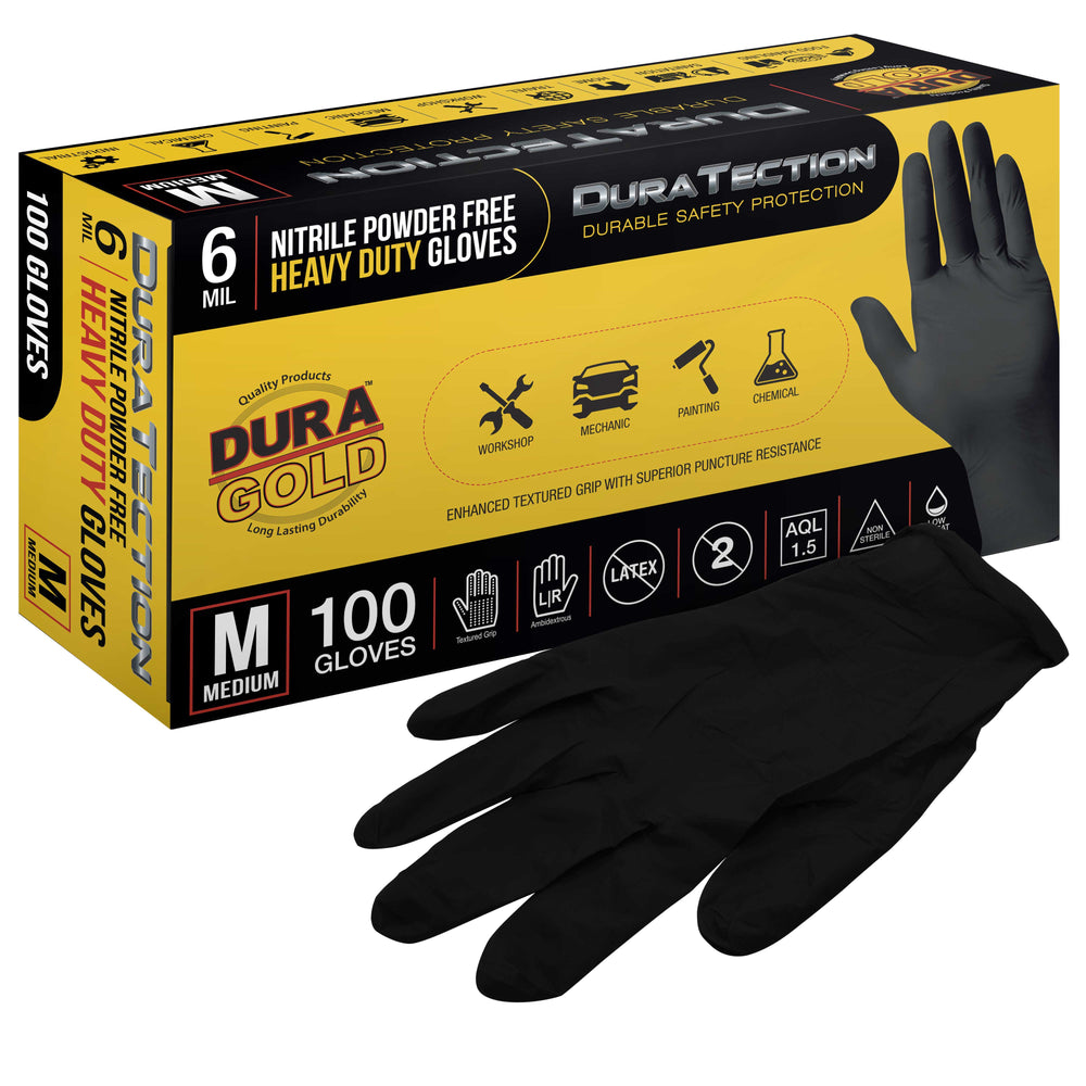 Traction Grip Nitrile Disposable Gloves – Black, Large, 50-Count – Textured For Firm Hold