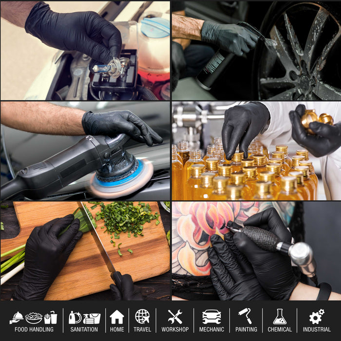 HD Black Nitrile Disposable Gloves, Box of 100, Size Medium, 6 Mil - Latex Free, Powder Free, Textured Grip, Food Safe