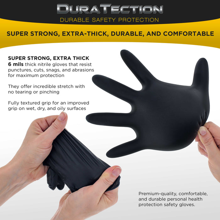HD Black Nitrile Disposable Gloves, Box of 100, Size Large, 6 Mil - Latex Free, Powder Free, Textured Grip, Food Safe