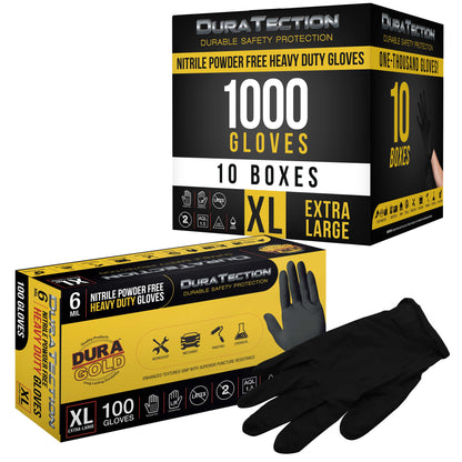 HD Black Nitrile Disposable Gloves, 10 Boxes of 100, Size X-Large, 6 Mil - Latex Free, Powder Free, Textured Grip, Food Safe