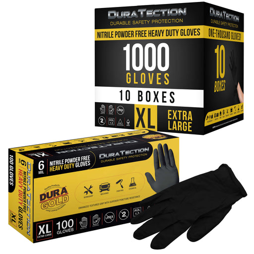 HD Black Nitrile Disposable Gloves, 10 Boxes of 100, Size X-Large, 6 Mil - Latex Free, Powder Free, Textured Grip, Food Safe