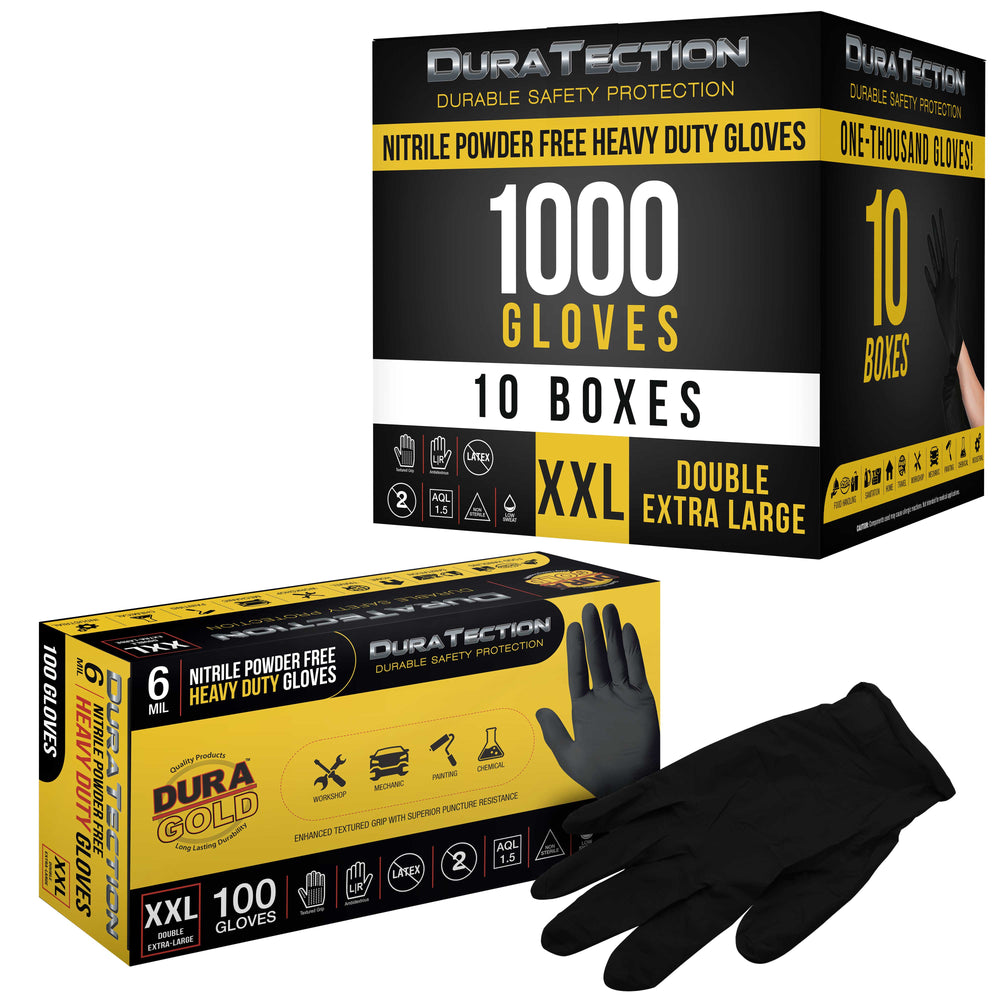 HD Black Nitrile Disposable Gloves, 10 Boxes of 100, Size XX-Large, 6 Mil - Latex Free, Powder Free, Textured Grip, Food Safe