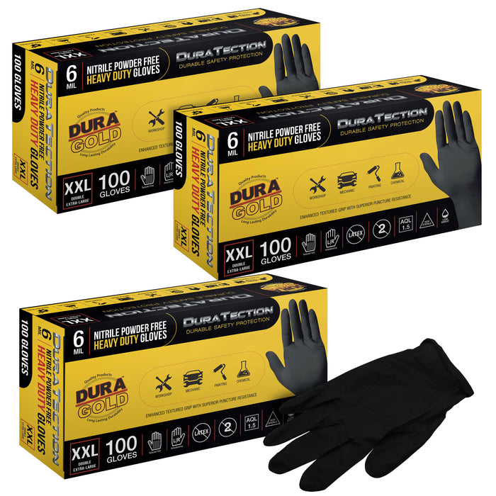 HD Black Nitrile Disposable Gloves, 3 Boxes of 100, Size XX-Large, 6 Mil - Latex Free, Powder Free, Textured Grip, Food Safe