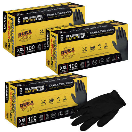 HD Black Nitrile Disposable Gloves, 3 Boxes of 100, Size XX-Large, 6 Mil - Latex Free, Powder Free, Textured Grip, Food Safe