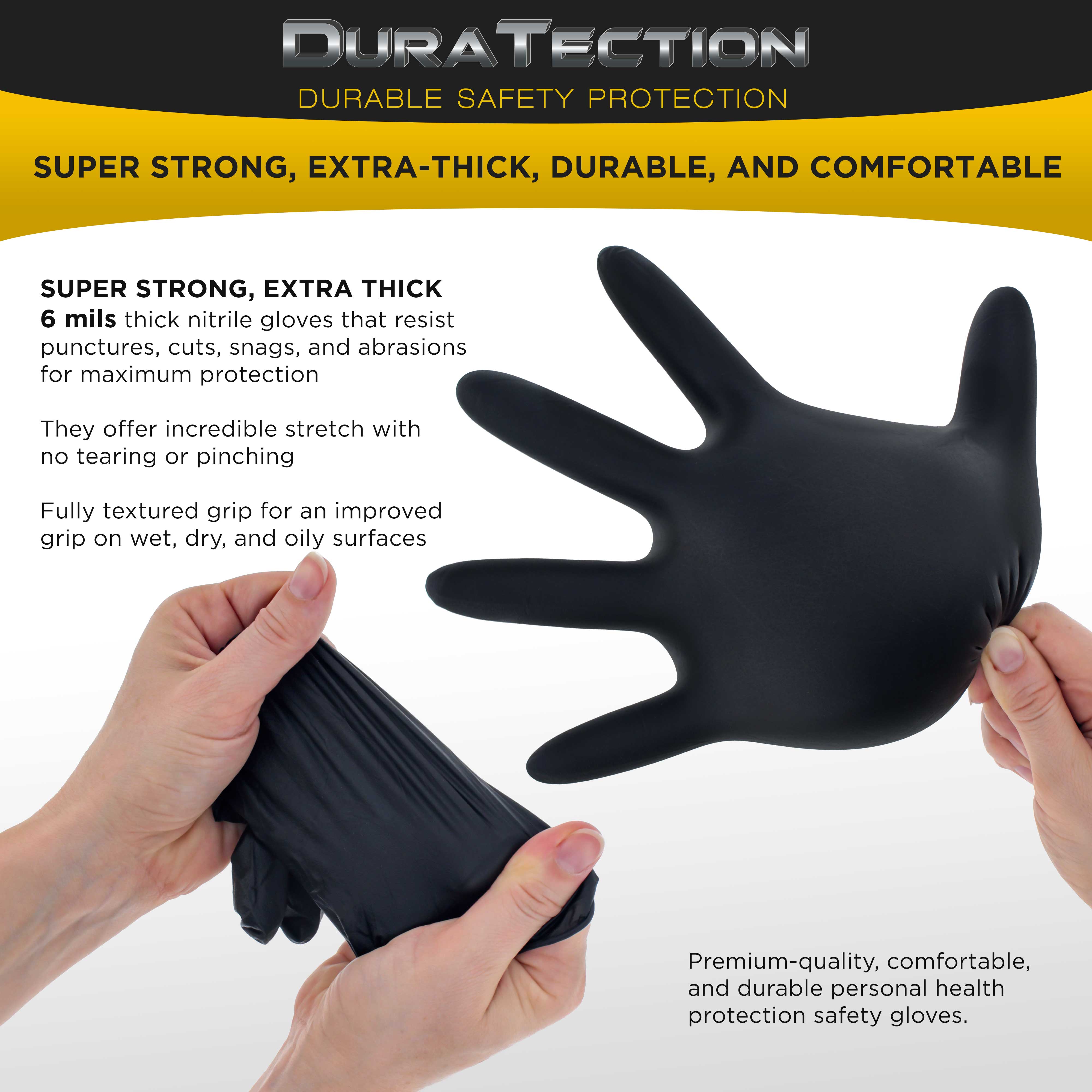 HD Black Nitrile Disposable Gloves, Box of 100, Size XX-Large, 6