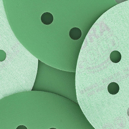 - Premium - Variety Pack (60,80,120,220,320) - 5" Green Film Sanding Discs - 8-Hole Dustless Hook and Loop for DA Sander - Box of 50 Finishing Sandpaper Discs for Woodworking or Automotive