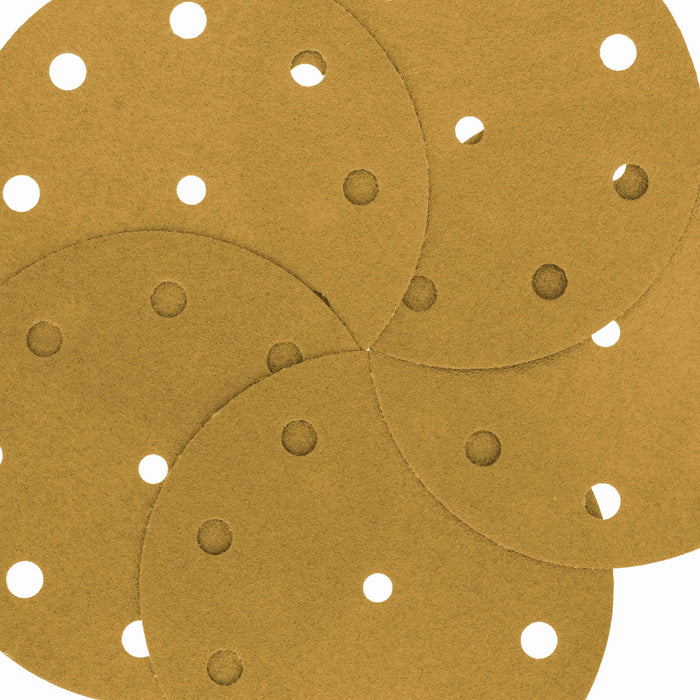 100 Grit - 5" Gold DA Sanding Discs - 9-Hole Pattern Hook and Loop - Box of 50
