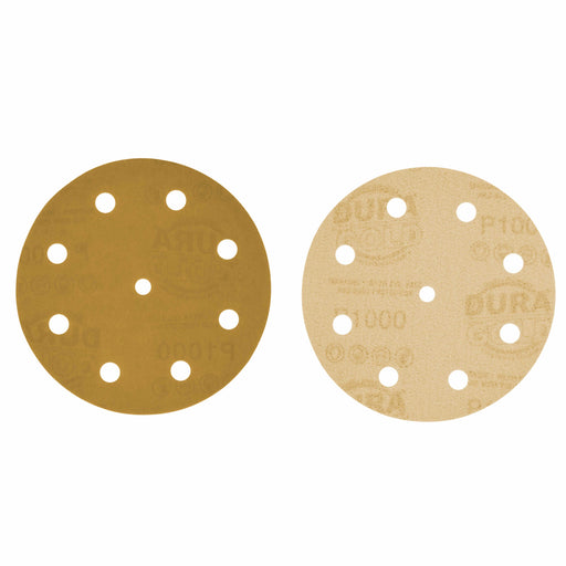 1000 Grit - 5" Gold DA Sanding Discs - 9-Hole Pattern Hook and Loop - Box of 50