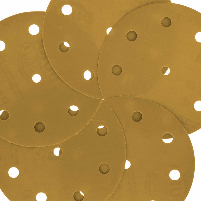 1000 Grit - 5" Gold DA Sanding Discs - 9-Hole Pattern Hook and Loop - Box of 50
