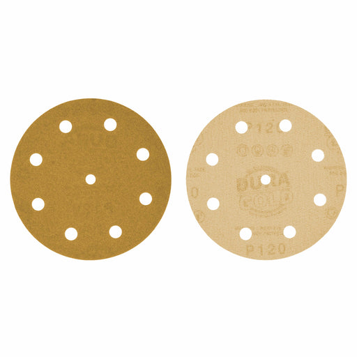 120 Grit - 5" Gold DA Sanding Discs - 9-Hole Pattern Hook and Loop - Box of 50