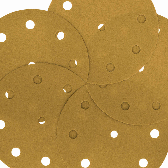 120 Grit - 5" Gold DA Sanding Discs - 9-Hole Pattern Hook and Loop - Box of 50