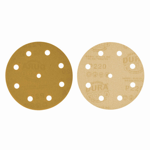 220 Grit - 5" Gold DA Sanding Discs - 9-Hole Pattern Hook and Loop - Box of 50
