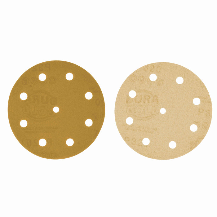 320 Grit - 5" Gold DA Sanding Discs - 9-Hole Pattern Hook and Loop - Box of 50