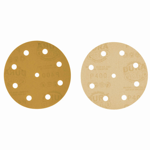400 Grit - 5" Gold DA Sanding Discs - 9-Hole Pattern Hook and Loop - Box of 50