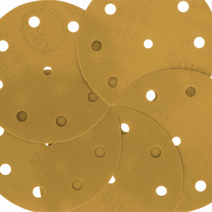 400 Grit - 5" Gold DA Sanding Discs - 9-Hole Pattern Hook and Loop - Box of 50