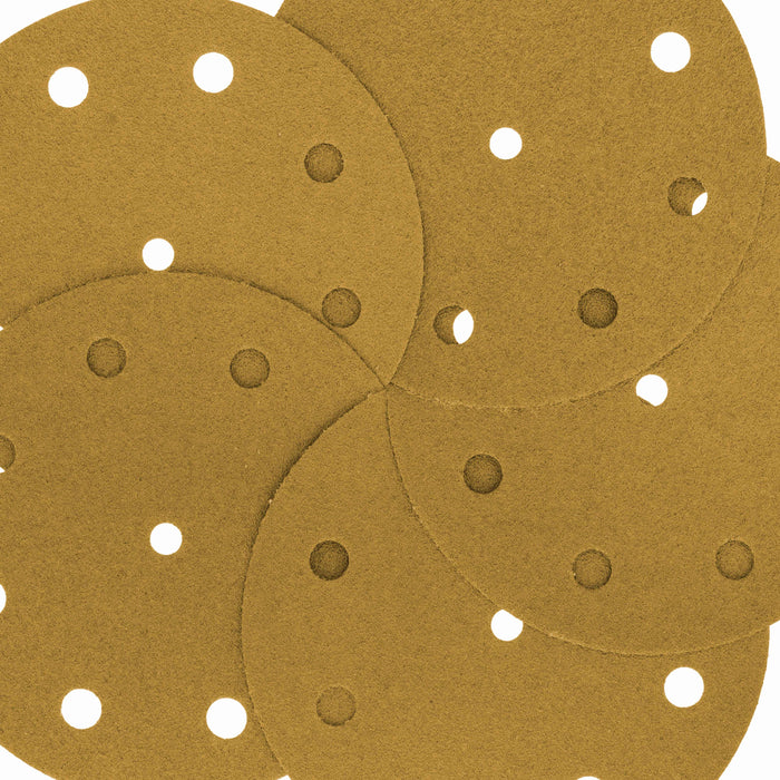 80 Grit - 5" Gold DA Sanding Discs - 9-Hole Pattern Hook and Loop - Box of 50