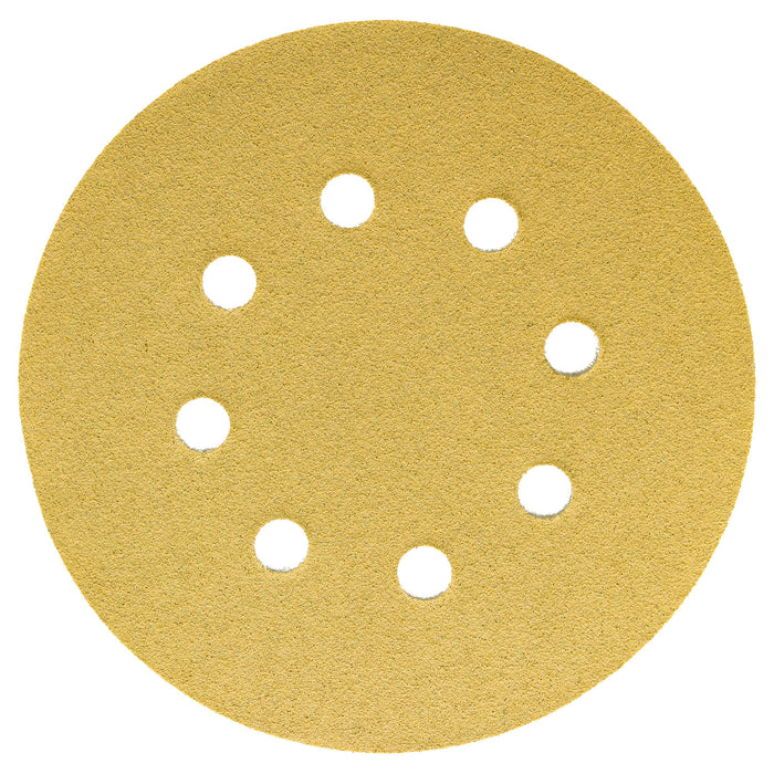 100 Grit - 5" Gold DA Sanding Discs - 8-Hole Pattern Hook and Loop - Box of 50
