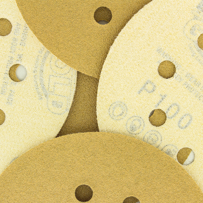 100 Grit - 5" Gold DA Sanding Discs - 8-Hole Pattern Hook and Loop - Box of 50