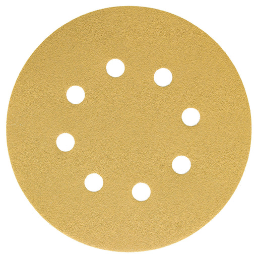 120 Grit - 5" Gold DA Sanding Discs - 8-Hole Pattern Hook and Loop - Box of 50