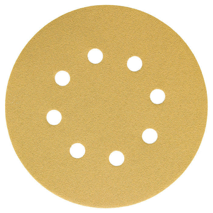 120 Grit - 5" Gold DA Sanding Discs - 8-Hole Pattern Hook and Loop - Box of 50