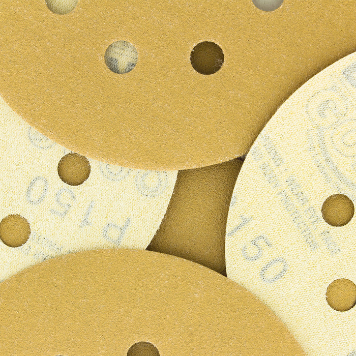 150 Grit - 5" Gold DA Sanding Discs - 8-Hole Pattern Hook and Loop - Box of 50