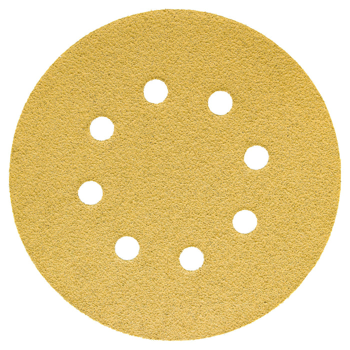 60 Grit - 5" Gold DA Sanding Discs - 8-Hole Pattern Hook and Loop - Box of 50