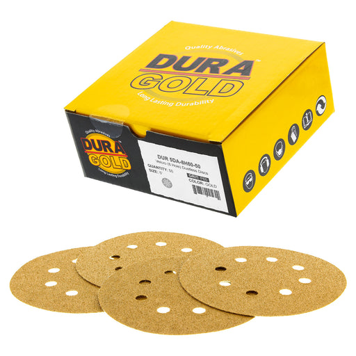 60 Grit - 5" Gold DA Sanding Discs - 8-Hole Pattern Hook and Loop - Box of 50