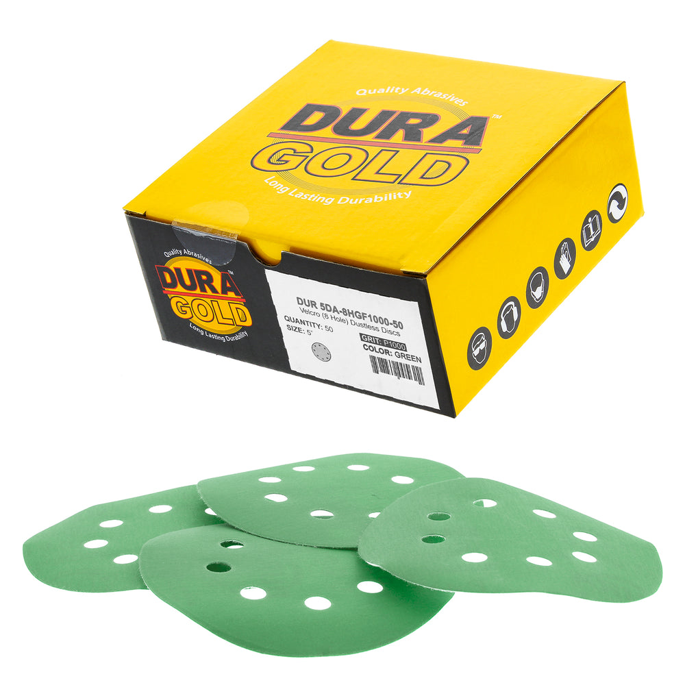 1000 Grit - 5" Green Film DA Sanding Discs - 8-Hole Pattern Hook and Loop - Box of 50