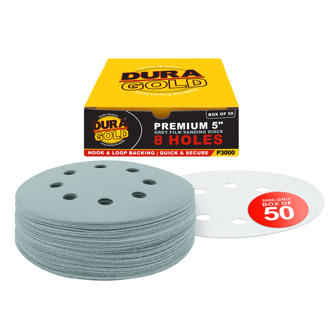 3000 Grit - 5" Green Film DA Sanding Discs - 8-Hole Pattern Hook and Loop - Box of 50