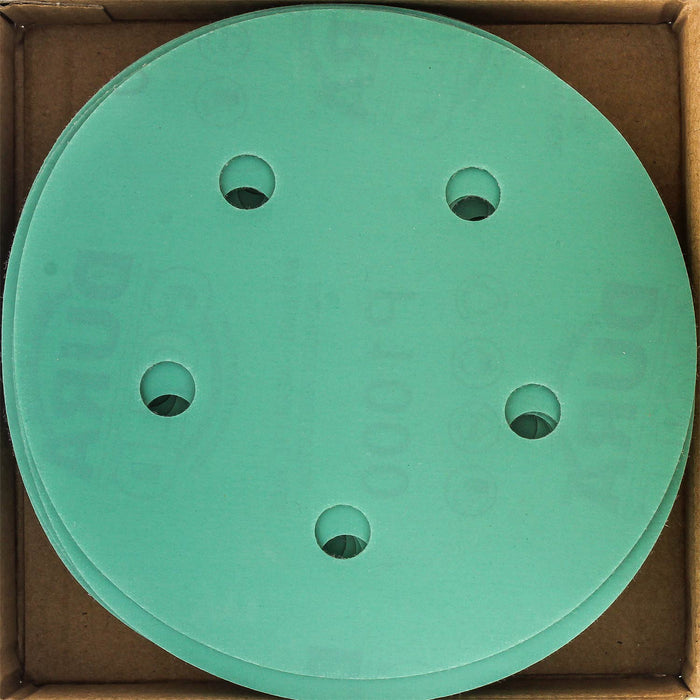 1000 Grit - 5" Green Film DA Sanding Discs - 5-Hole Pattern Hook and Loop - Box of 50