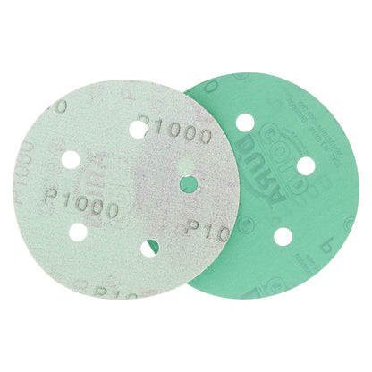 1000 Grit - 5" Green Film DA Sanding Discs - 5-Hole Pattern Hook and Loop - Box of 50