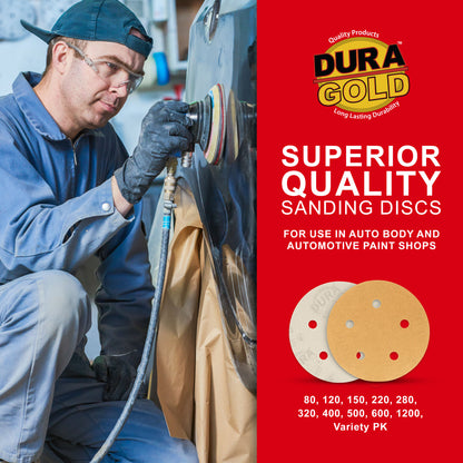 120 Grit - 5" Gold DA Sanding Discs - 5-Hole Pattern Hook and Loop - Box of 50