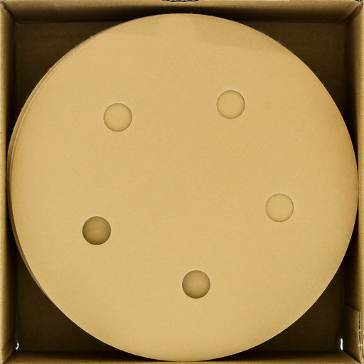 1200 Grit - 5" Gold DA Sanding Discs - 5-Hole Pattern Hook and Loop - Box of 50